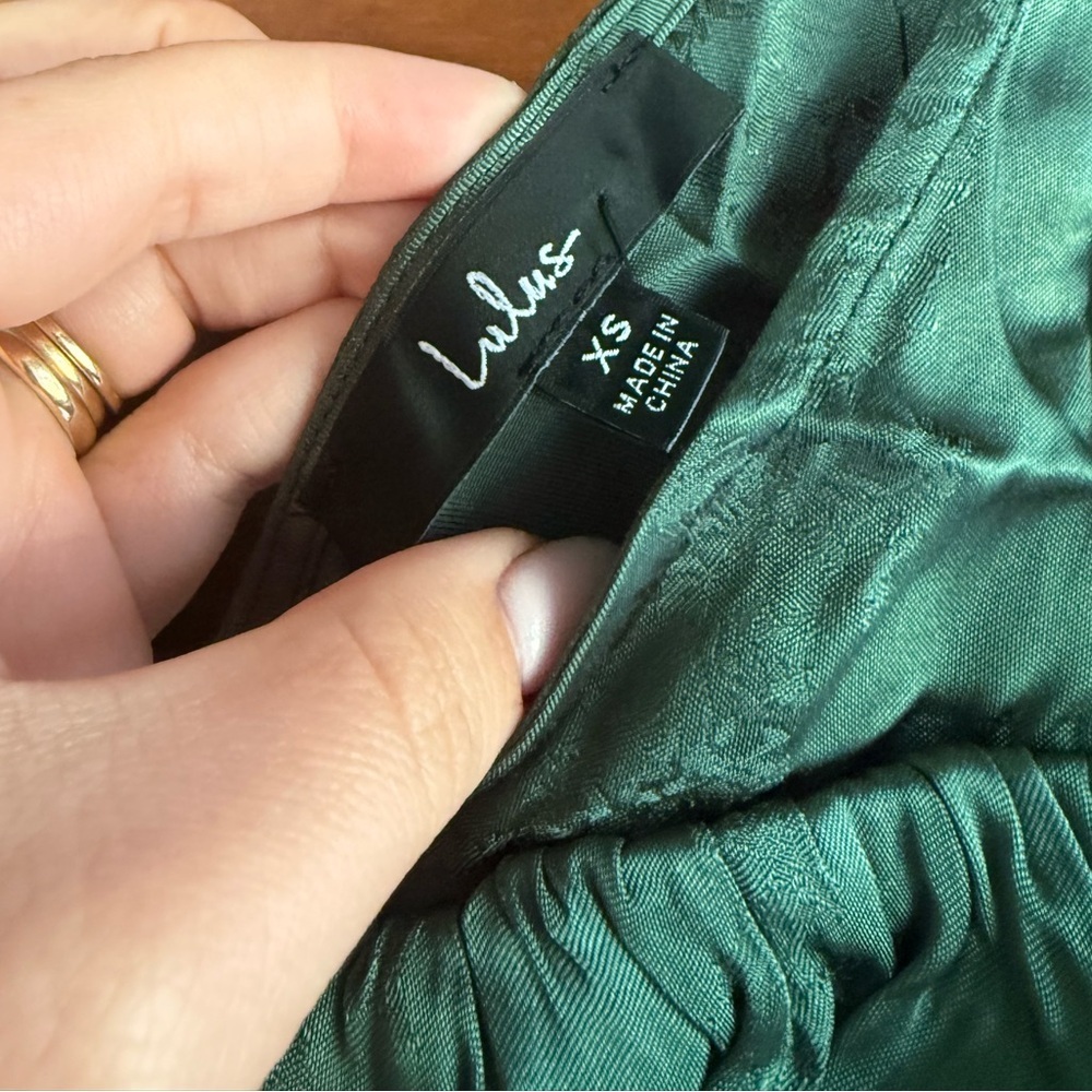 Lulus Exceptional Ideal Emerald Green Satin Jacquard Midi Dress - Picture 6 of 8